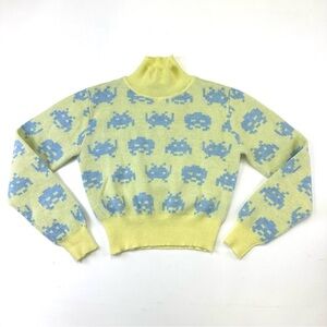 Zara Space Invaders crop yellow soft blue turleneck sweater Medium Pastel